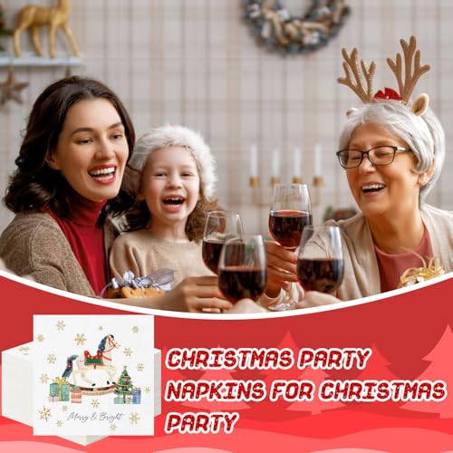 Janlaugh 200 Pcs Christmas Paper Cocktail Napkins Disposable 2 Ply Xmas Style Decoupage Beverage Napkins for Xmas Holiday Winter Dinner Table Decor (Lovely Style) – Image 6