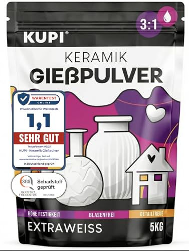 Keramik Gießpulver Weiß 5kg | Gips zum Gießen Lufthärtend & Geruchlos | Gießmasse für Silikonformen Gießformen | Keramikpulver Gipspulver 3/1 mix