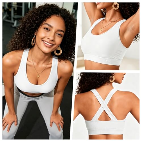 Image of Sports Bra Bikini Top Only - Criss Cross Scoop Neck Swimsuit Top for Women