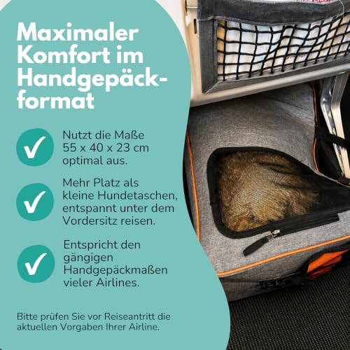 Annitaño Premium Hundeflugtasche 55x40x23 cm EUWI | Hundetasche Flugzeug & Reise wasserabweisend & belastbar bis 12 kg | stabile Hundetransporttasche mit Rucksackfunktion &Trolley-Befestigung
