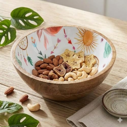 Image of SAAGA Mango Wood Mixing Bowl for Kitchen - Decorative Bowl for Snacks, Salad, Desert, Curries Serve-Ware - 8 Inch X 2.5 Inch, Burnt Sienna