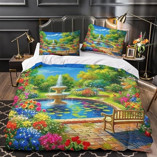 Parure housse de couette paysage 3D en microfibre douce premium avec fermeture éclair cachée - 2