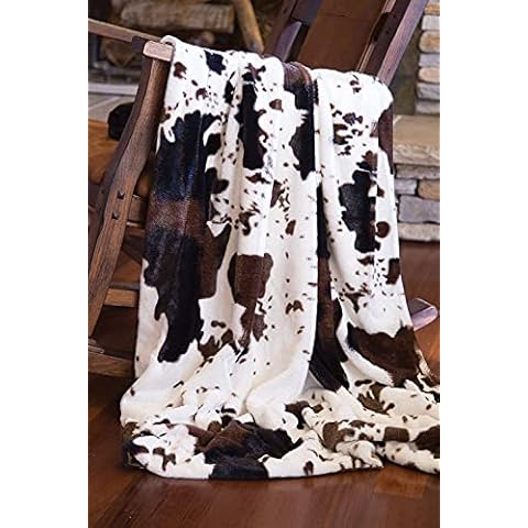 Brown Cowhide Plush Soft Fleece Throw Blanket 50" x 60" Cover