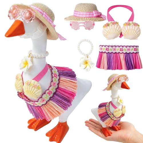 Mini Desk Goose Outfits 7 Inches - Desk Goose Clothes Set for Summer Desktop Goose Accessories for Home Office Decor(Hawaii)