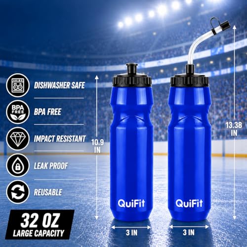 QuiFit Lacrosse Water Bottle with Long Straw