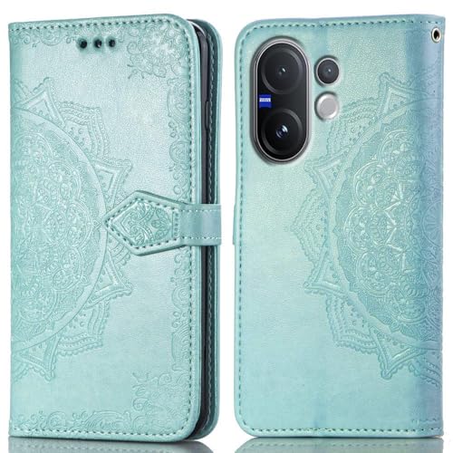 Image of ClickCase Queen Series for vivo V60e 5G Leather Flower Embossing Wallet Flip case Magnetic Closure Flip Cover for vivo V60e 5G (Sea Green)