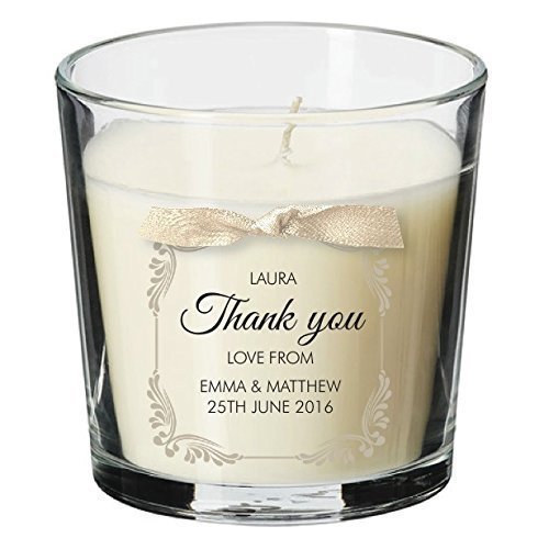 Wedding Party Guests present personalised candle wedding thank you gift