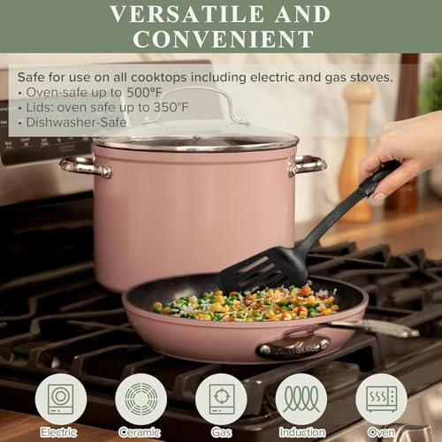Image of Nuwave Healthy Duralon Blue Ceramic Nonstick Cookware Set, Diamond Infused Scratch-Resistant, PFAS Free, Dishwasher & Oven Safe, Induction Ready & Evenly Heats, Tempered Glass Lids & Stay-Cool Handles