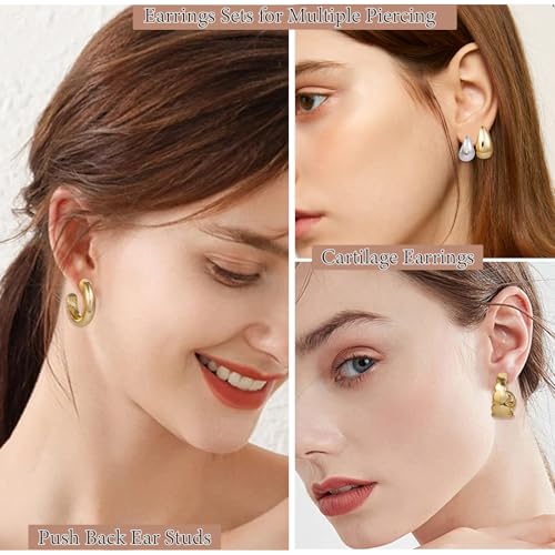 27 Pairs Gold Chunky Hoop Earrings Set for Women, Hypoallergenic Earrings Fashion Dangle Earrings Set3