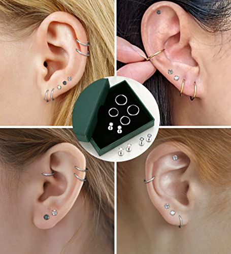 Mjust Titanium Earrings For Sensitive Ears 20G Titanium Studs And Hoop Earrings For Women Cubic Zirconia G23 Pure Titanium Cartilage Earrings Hypoallergenic Titanium Flat Back Earrings(S) #TOP2