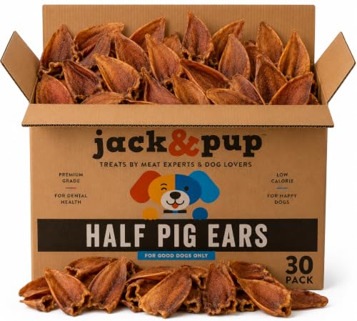 Natural Half Pig Ears for Dogs - Large & Small Breeds (30 Pack)