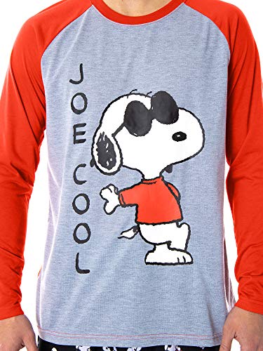 INTIMO Peanuts Men's Joe Cool Snoopy Pajamas Long Sleeve Raglan Shirt And Pant 2 Piece Pjs Adult Pajama Set2