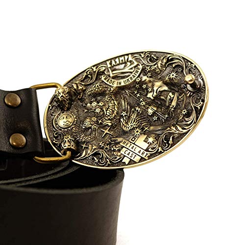 Leather belt with Capricorn belt buckle, Capricorn Sea Goat Horoscope Astrological Zodiac Sign solid brass belt buckle on leather belt2