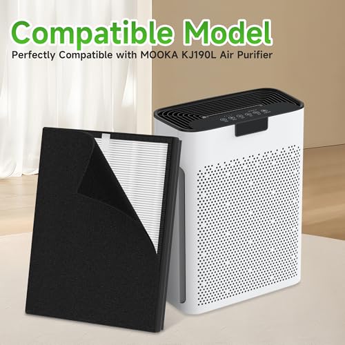 Image of 4 Packs KJ190L Replacement Filter Compatible with MOOKA KJ190L and KJ190H Air Cleaner Purifier For Home Large Room 2000 Ft, 4 Main Filters and 4 Washable PreFilters