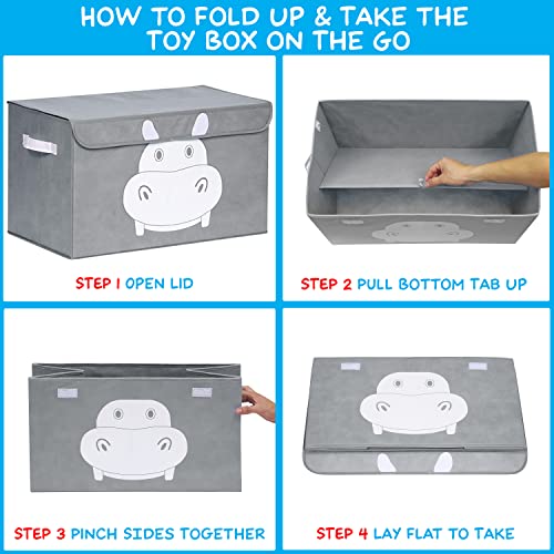 Katabird Large Toy Storage Box For Kids And Baby - Collapsible Hippo Toy Chest Bin With Flip-Top Lid For Boys And Girls - Organizer Boxes For Stuffed Animal Storage To Keep Nursery & Playroom Tidy #TOP5