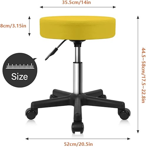 Miniatura 10 de KKTONER Taburete redondo con ruedas de cuero PU ajustable de altura giratoria para trabajo de dibujo SPA Taburetes de salón con ruedas (azul)