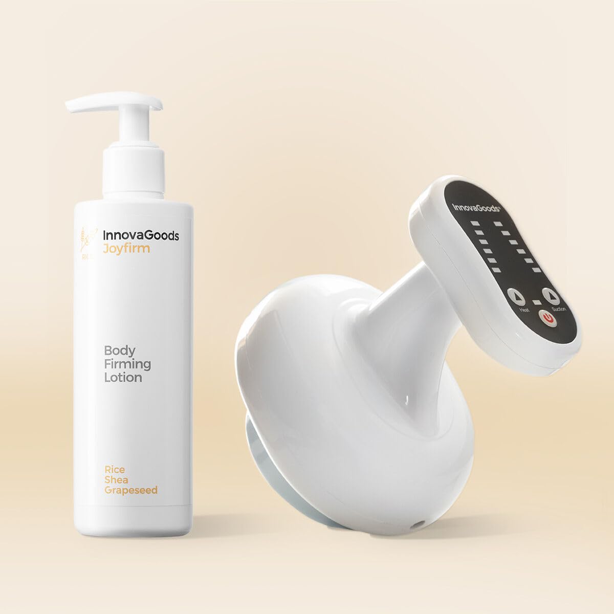 InnovaGoods® Set zur Behandlung von Cellulite und Reis, 1 x straffende Körperlotion, straffend, erfrischt und spendet Feuchtigkeit, 1 x Anti-Cellulite-Massagegerät durch Absaugung und Wärme