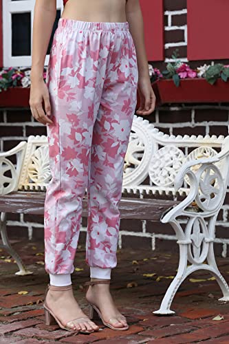 Image of Leriya Fashion Womens Wide Leg Pants Flowers Floral Print Drawstring Loose Long Trousers & Leggings