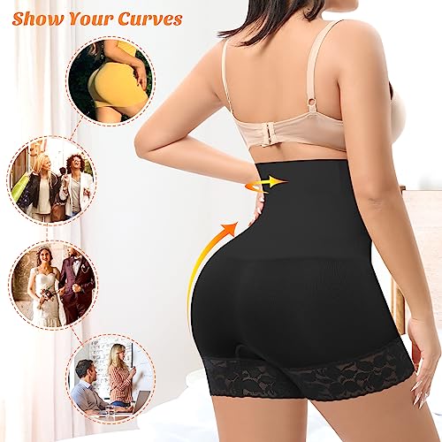 Werena Mid Waisted Light Shaing Shorts(Black# High Waist Lace,Large) #TOP4
