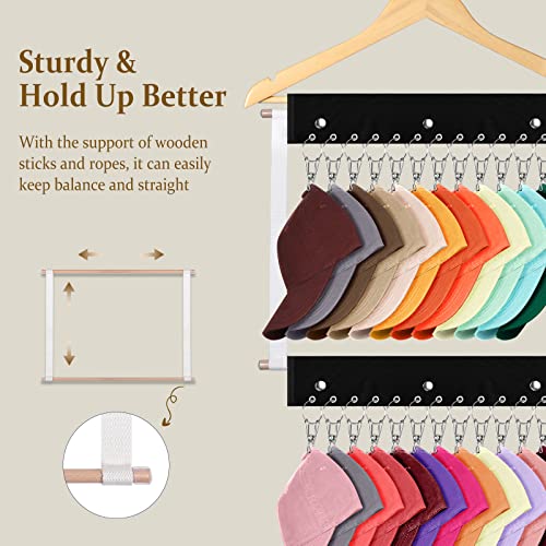 Yoocaa 2 In 1 Hat Organizer For Baseball Caps, Hat Racks With 24 Holder Clips For All Caps & Beanie, Hat Storage Rack Suitable For Standard Size Hanger, Cap Organizer Hanger Fit Closet Door Wall Room #TOP2
