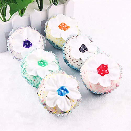 HT 6PCS Flower Shape Cake Simulation Food Artificial Fake Food Model Play Food Kids Toy Home Kitchen Party Decoration Store Market Display Photography Props, Color Random (Flower Shape Cake)