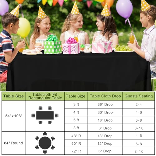Image of Smiry Disposable Table Cloth - 6 Pack, 84 Inch Round Waterproof Tablecloths for Parties, Decorative Plastic Table Cover, Leakproof & Sturdy, Black