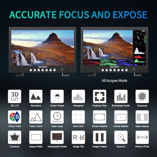 Image of FEELWORLD FVM215 21.5 Inch 1000nit High Bright Production Broadcast Studio Monitor with Waveform LUT 8 Bit Color Depth 4K60Hz HDMI 3G SDI in and Out