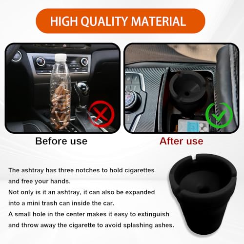Image of Smokeless Ashtray, Portable Car Ashtrays for Cup Holder, Multifunctional Ashtray with Lid Smell Proof for Car Truck SUV to Keep Car Interior Accessories Tidy, ABS Plastic, Black