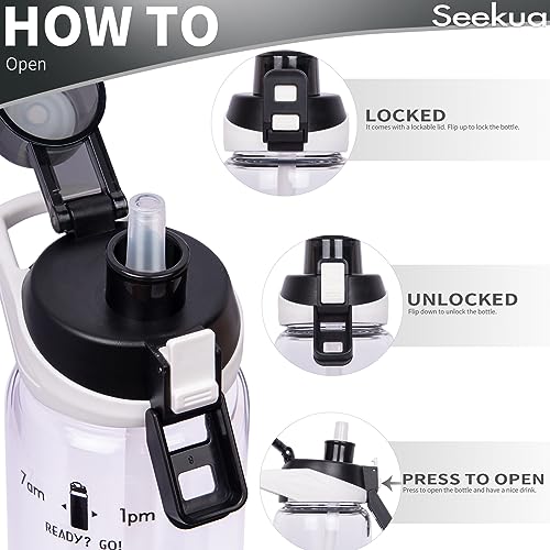 Seekua 800ml Glass Water Bottle with Straw & Time Markings BPA free Motivational Glass Drinking Bottle Leakproof - Image 2