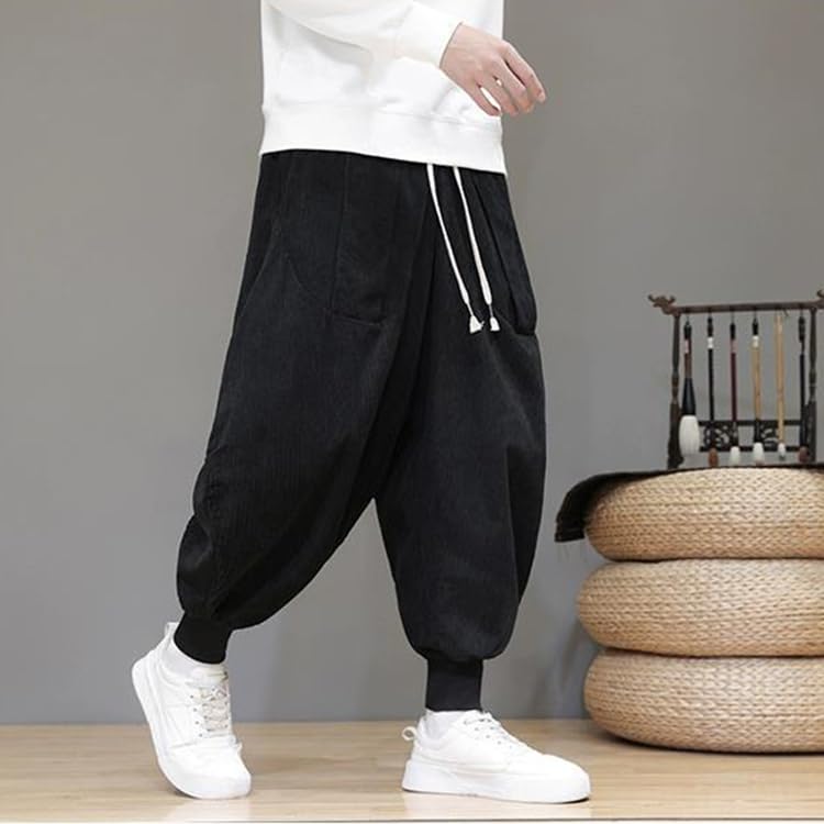 Mens Casual Corduroy Harem Pants Loose Elastic Waist Hippie Boho Aladdin Drop Crotch Pant Joggers Vintage Sweatpants3