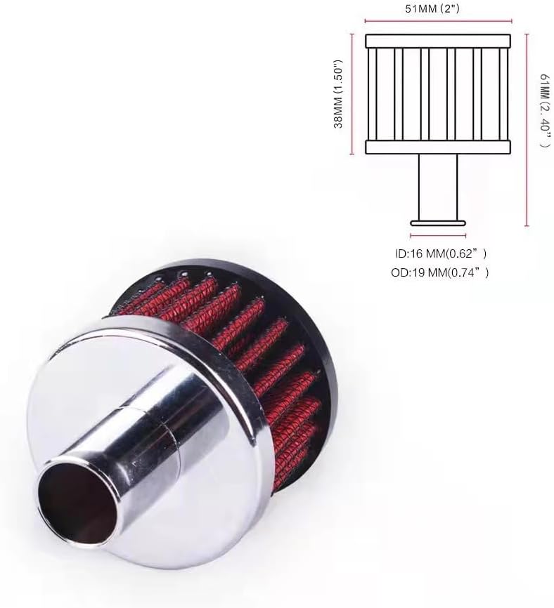 Unifizz Engine Vent Air Filter/Breather, High Performance Washable Replacement Filter, Premium Reusable Design for Enhanced Horsepower, 1.5" Filter Height, 0.875" Flange Length, Universal Fit