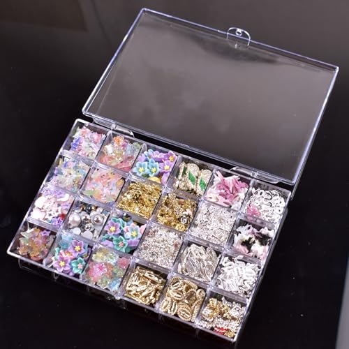 Image of 24 Slots Rhinestone Box Storage Containers Empty Clear Nail Art Decoration Storage Box for Nail Glitter Jewelry Crystal Diamond Accessories