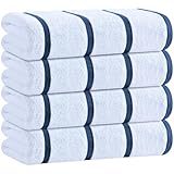 White Classic Cotton Pool Towels Oversized 30 x 60 Inches, Ultra Absorbent and Low Lint Striped Beach Towels for Adults, Stripes Design Luxury Extra Large Bath Towels, Navy Blue, 4 Pack