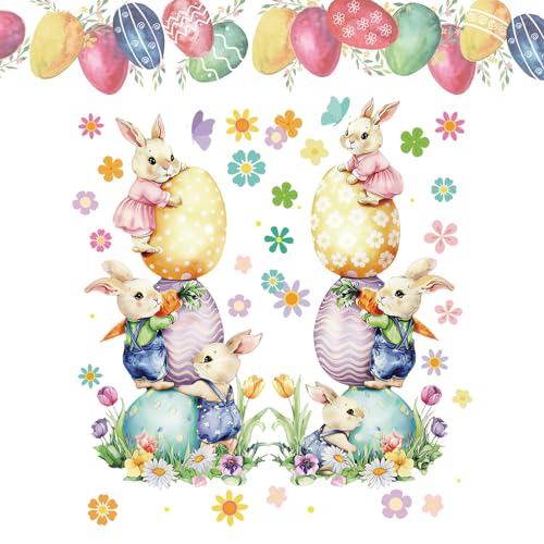 Pegatinas para ventana de Navidad, decoración de primavera grande, 30 x 60 cm, reutilizables, conejitos de Pascua, para dormitorio, sala de estar, oficina, entrada, granja, restaurante, fiesta