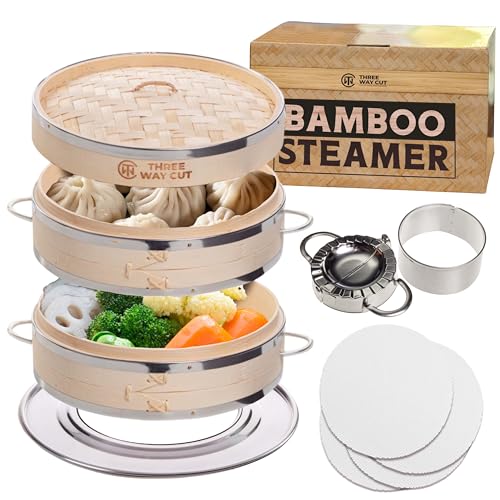 Comparison: Best Steamer Basket For Dumplings 7 Dumpling Bamboo Steamer 10 Inch 2 Tier Wooden Basket With Handle, Ring Adapter, Reusable Silicone Liner, Kit For Cooking Baby Bao Bun, Dim Sum, Rice Potsticker Steaming Chinese Asian Food & Vegetables