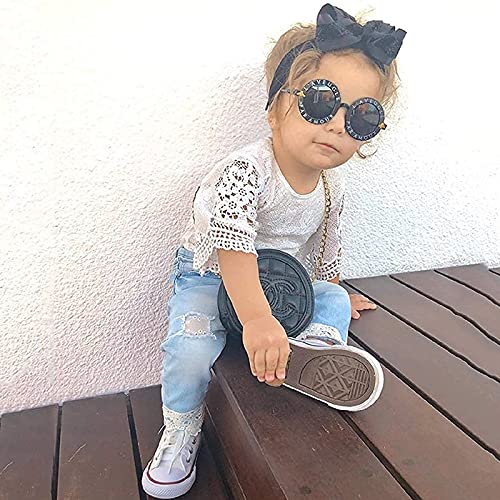 Koramesis Baby Girl Clothes Set Lace Ruffle Romper Flare Denim Jean Pants And Headband 3Pcs Set Newborn Infant Outfits Set (White Straight, 3-6 Months) #TOP1