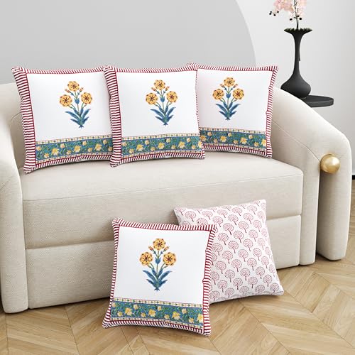 Image of BLOCKS OF INDIA Hand Block Printed Cotton Cushion Cover (16 x 16 inches) (Cushion 8)
