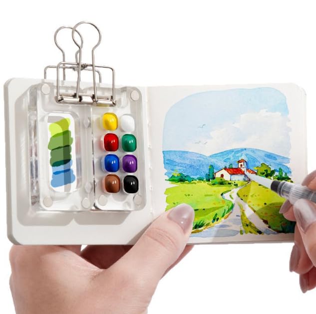 Set de acuarela con cuaderno de bocetos compacto y paleta plegable hermética para artistas activos