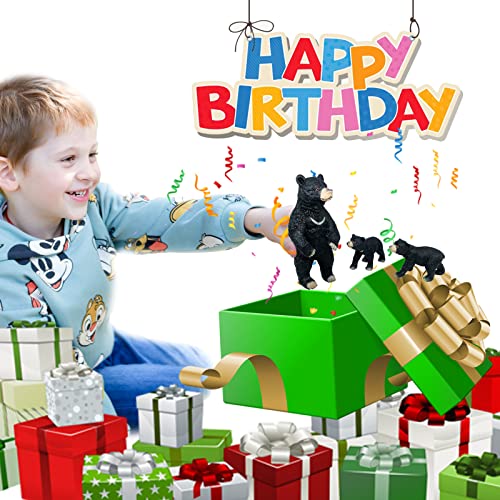 Gemini & Genius Grizzly Bear Figuine Toys, Forest Animals Figurines Mommas And Babies Toy Set, Safari Animals Family Playset, Great For Cake Toppers, Stocking Stuffers, Birthday Gift For Kids(Black) #TOP6