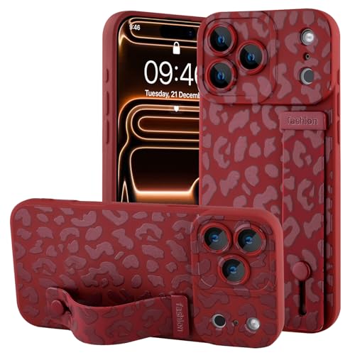 OOK Compatible with iPhone 17 Pro Wine Red Leopard Case with Wrist Strap, Leopard Cheetah TPU Shockproof Protection Slim Cover with Camera Protection for Women Girls, for 6.3inch by OOK - Used condition - US$4.74