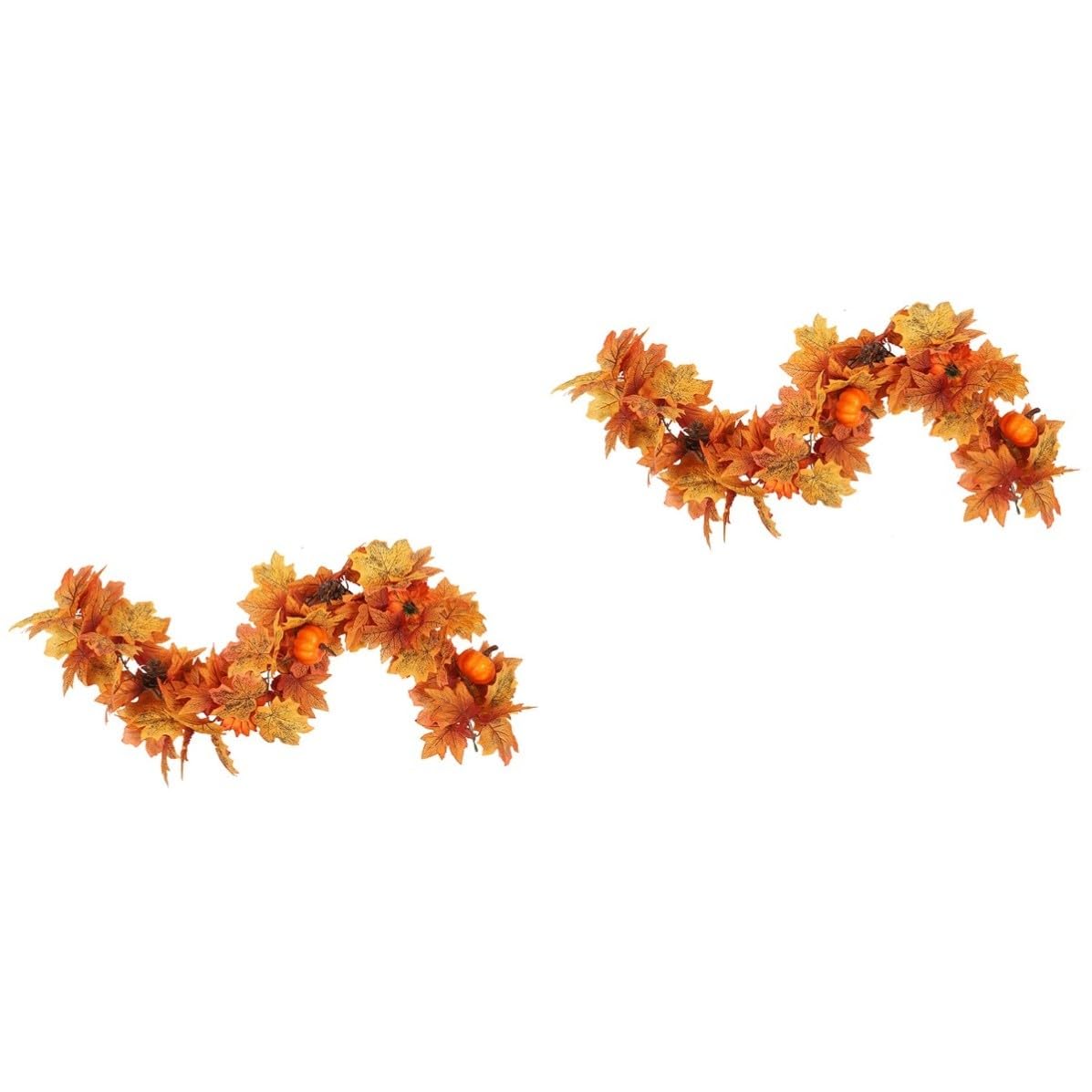 Guirnalda de otoño con calabazas artificiales y hojas de arce para decoración