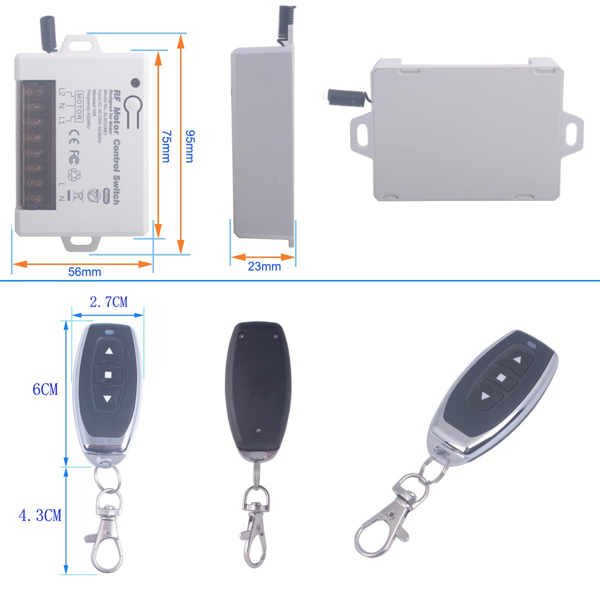 Interrupteur de télécommande de moteur à courant alternatif, interrupteur de relais sans fil 110V 220V 250V 10A pour le déplacement du moteur vers l’avant et vers l’arrière (2 * contrôleur 433 Mhz)