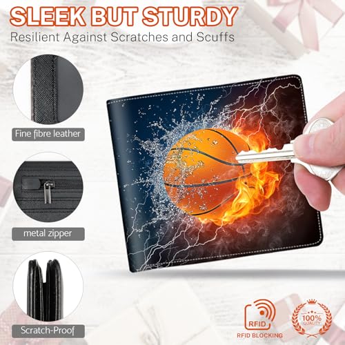 Image of Boys Wallet for Kids, Teen Boy Basketball Wallets 9-12 8-10 8-12, Cool Novelty Leather Bifold Rfid Blocking Purse Coin Pocket Zipper Id Window for Children Male Youth Guys Birthday Gifts