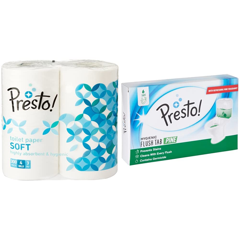 Presto! 3 Ply Toilet Paper Tissue Roll 4 Rolls (300 Sheets Per Roll