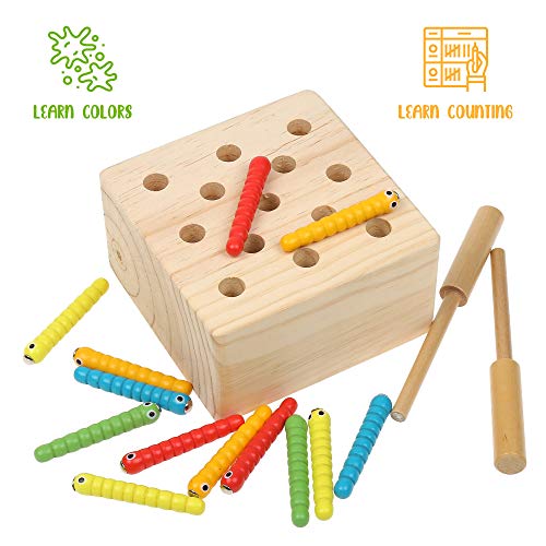 Boxiki Kids Wooden Montessori Toys For Babies, Toddlers & Kids, Fine Motor Skills, Magnetic Worm Game For 1 2 3 4 Years Old #TOP2