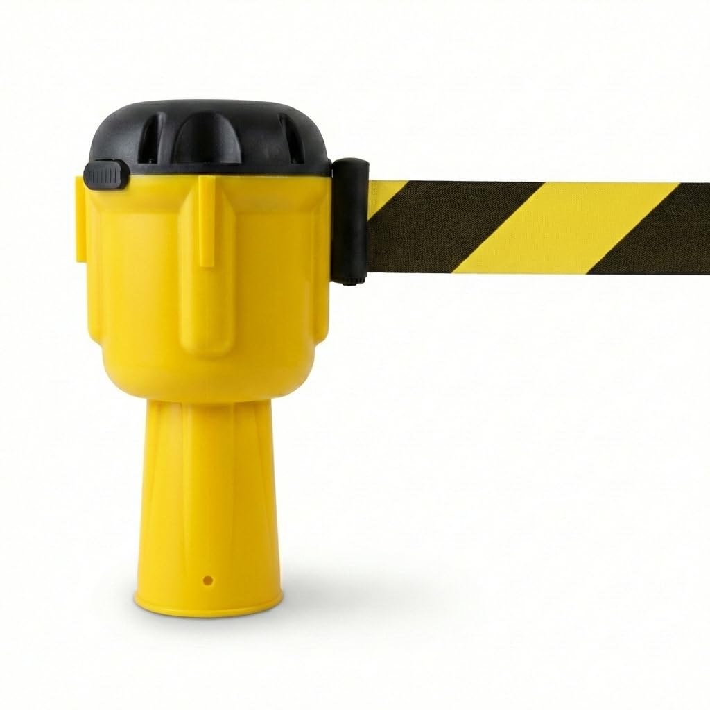 Cocus Premium 10m Traffic Cone Retractable Belt Barrier | Nylon Tape for Cones High Visibility Safety Barrier (Black/Yellow)