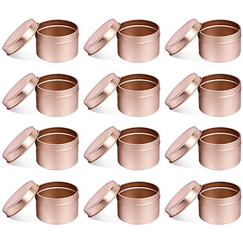 NRANSON Candle Jars with Lids Bulk,12 PCS 8 OZ Decorative Round Metal Candle Tins, Reusable Candle Containers for DIY Candle Making, Arts Crafts Supplies, Dry Storage, Party Favors (Rose Gold,12)