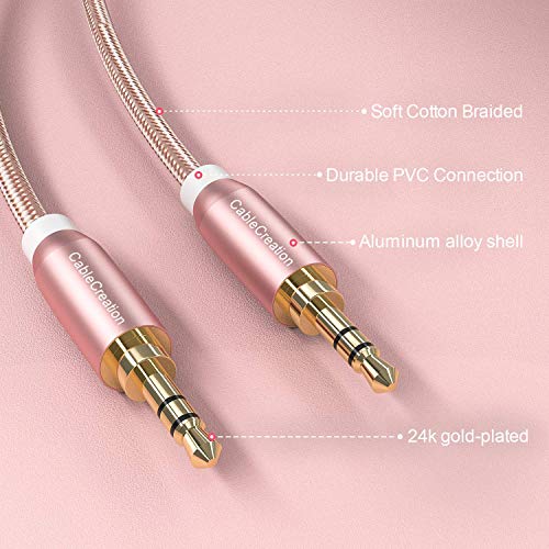 Image of CableCreation 6Feet 3.5mm Braided Audio Cable, 3.5mm Stereo Aux Cable Male to Male Premium Metal Compatible with Smartphones, Tablets, MP3 Player, Pink