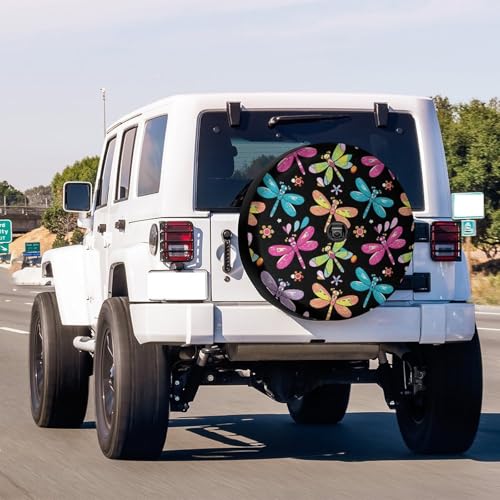 Image of Delerain Dragonflies Spare Tire Cover with Backup Camera Hole Wheel Protectors Sun Protector Waterproof for Jeep Trailer RV SUV Truck and Many Vehicle(16 Inch for Diameter 29 inch-31 inch)
