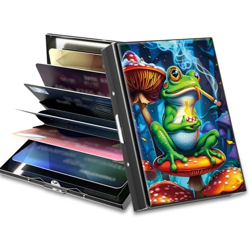 Image of Slim Credit Card Holder, Frog Smoke RFID Blocking Metal Wallet for Men & Women, Aluminum Minimalist Hard Case Pocket-Sized Business Cards Organizer (Fits Up to 10 Cards)